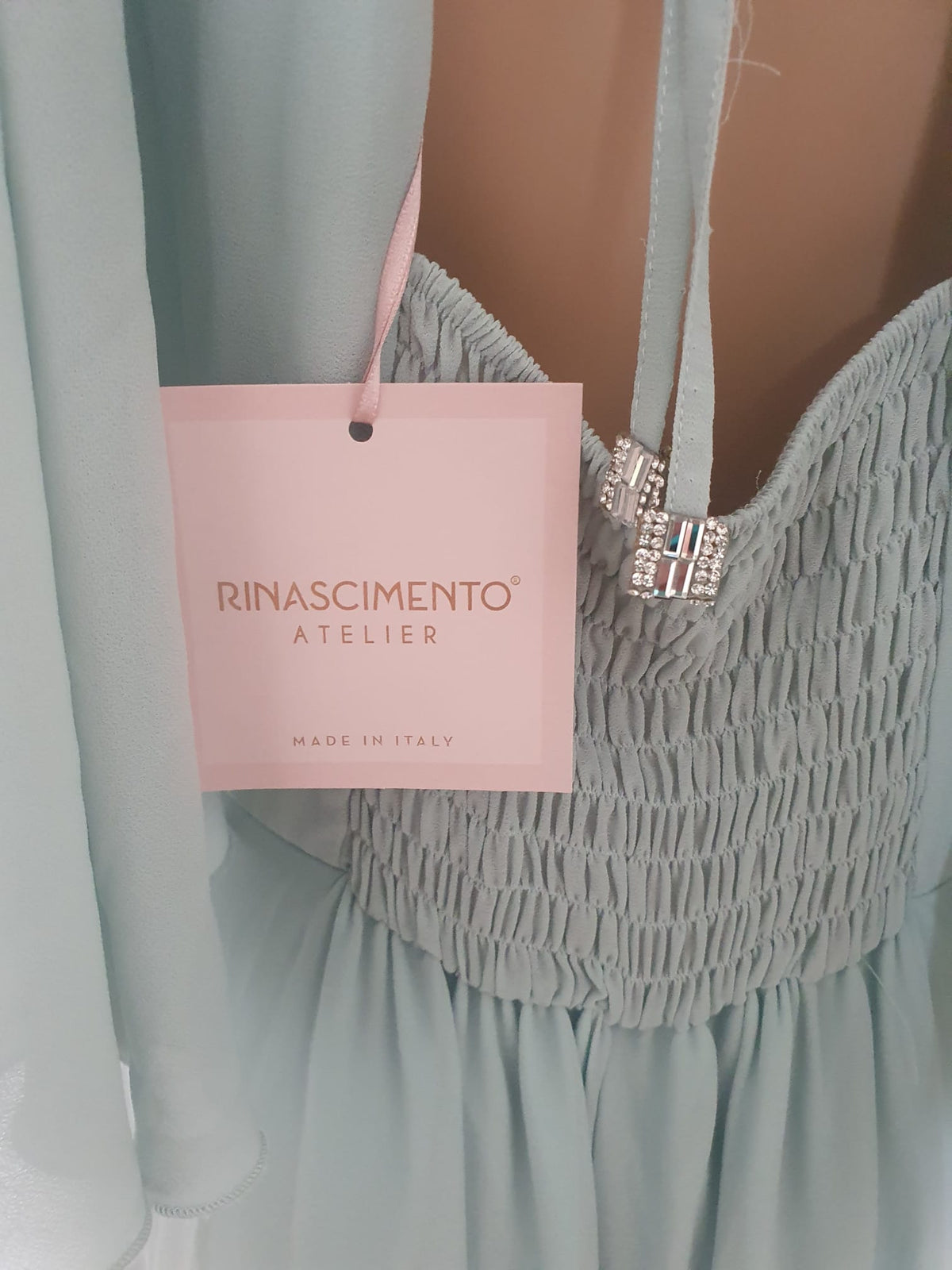 Robe Longue de Cérémonie Vert Sauge à Strass – Rinascimento - Taille S