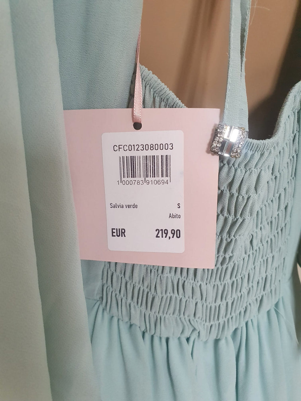 Robe Longue de Cérémonie Vert Sauge à Strass – Rinascimento - Taille S