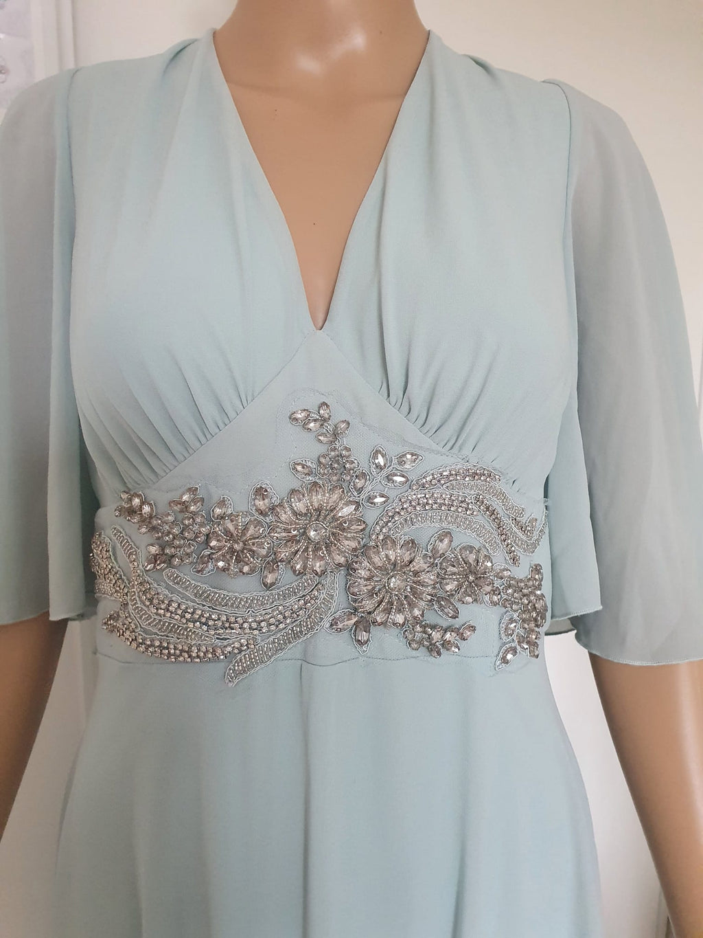 Robe Longue de Cérémonie Vert Sauge à Strass – Rinascimento - Taille S