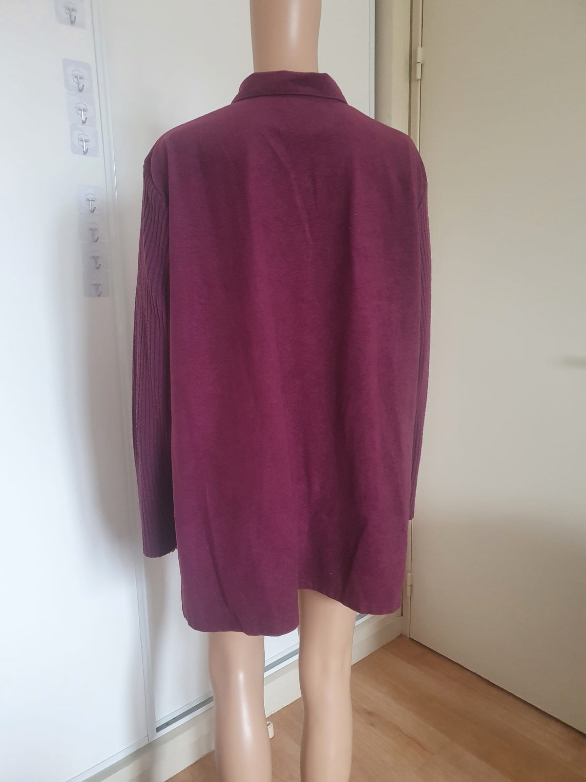 Surchemise Femme Bordeau / Prune Damart – Veste-Chemise Bi-Matière Suédine & Mailles T44 / 46