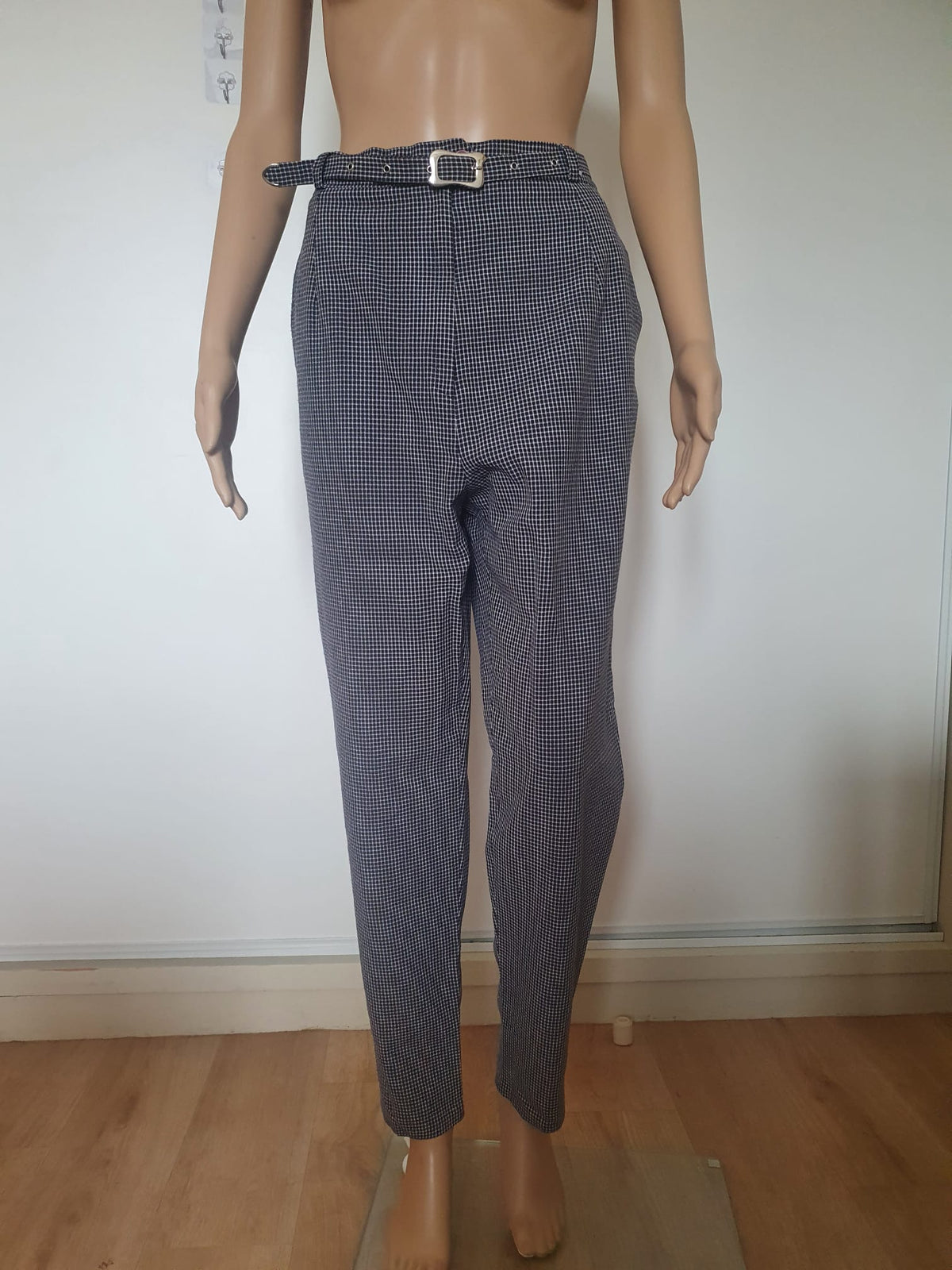 Pantalon Vintage à Carreaux Noir et Blanc – Chic Rétro - Taille 38 / 40
