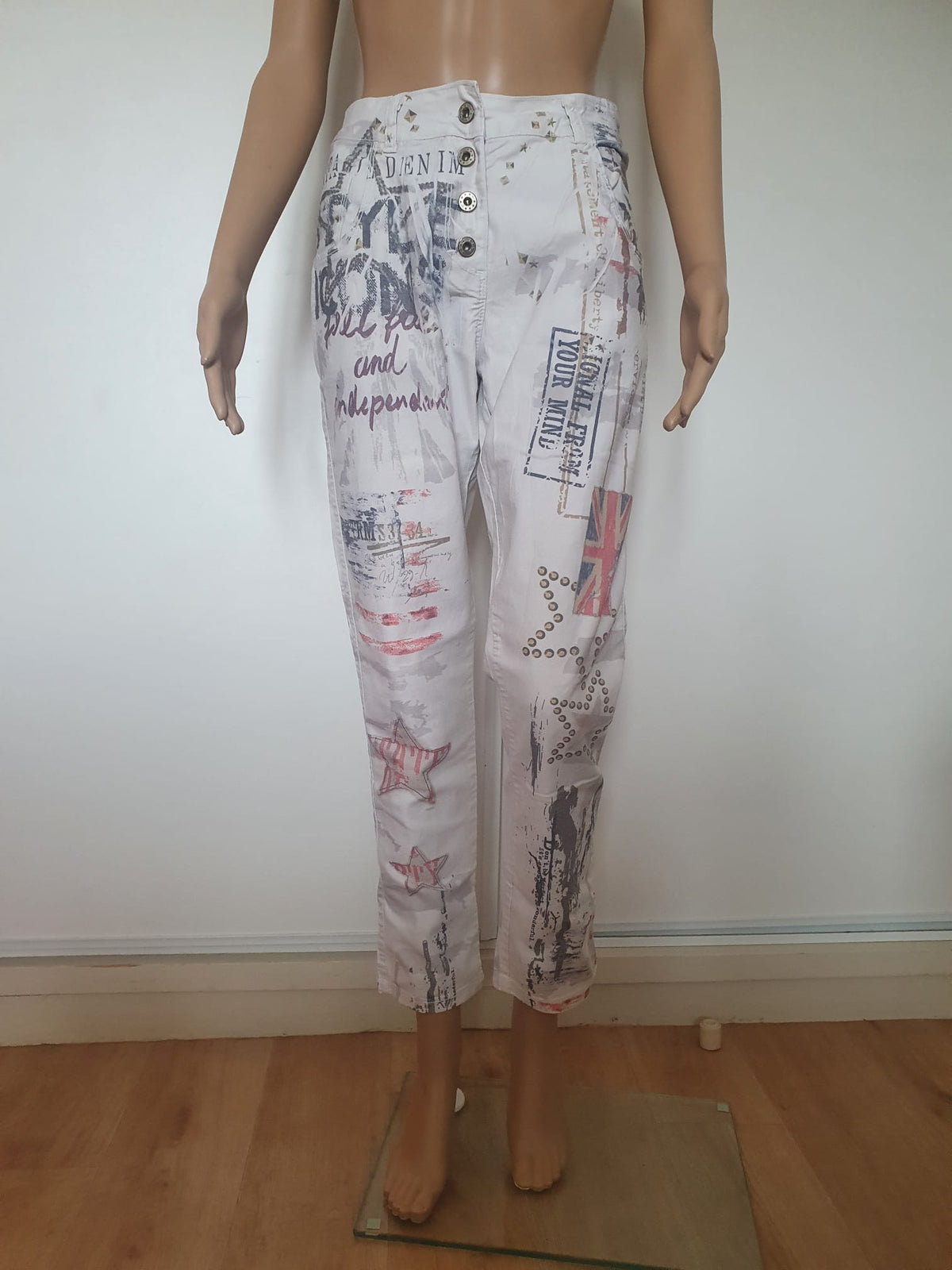 Pantalon Droit Blanc Imprimé Graffiti – Made in Italy - T40