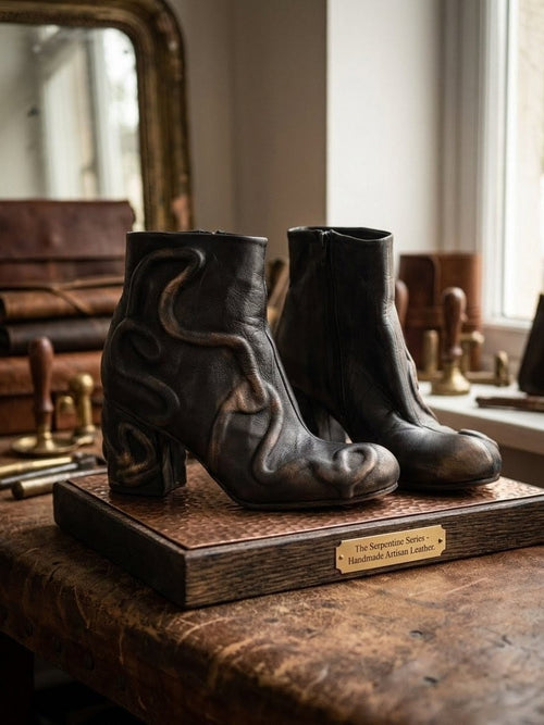 Bottines en Cuir de Créateur Papucei – Modèle Sculptural Noir & Bronze - Pointure 40