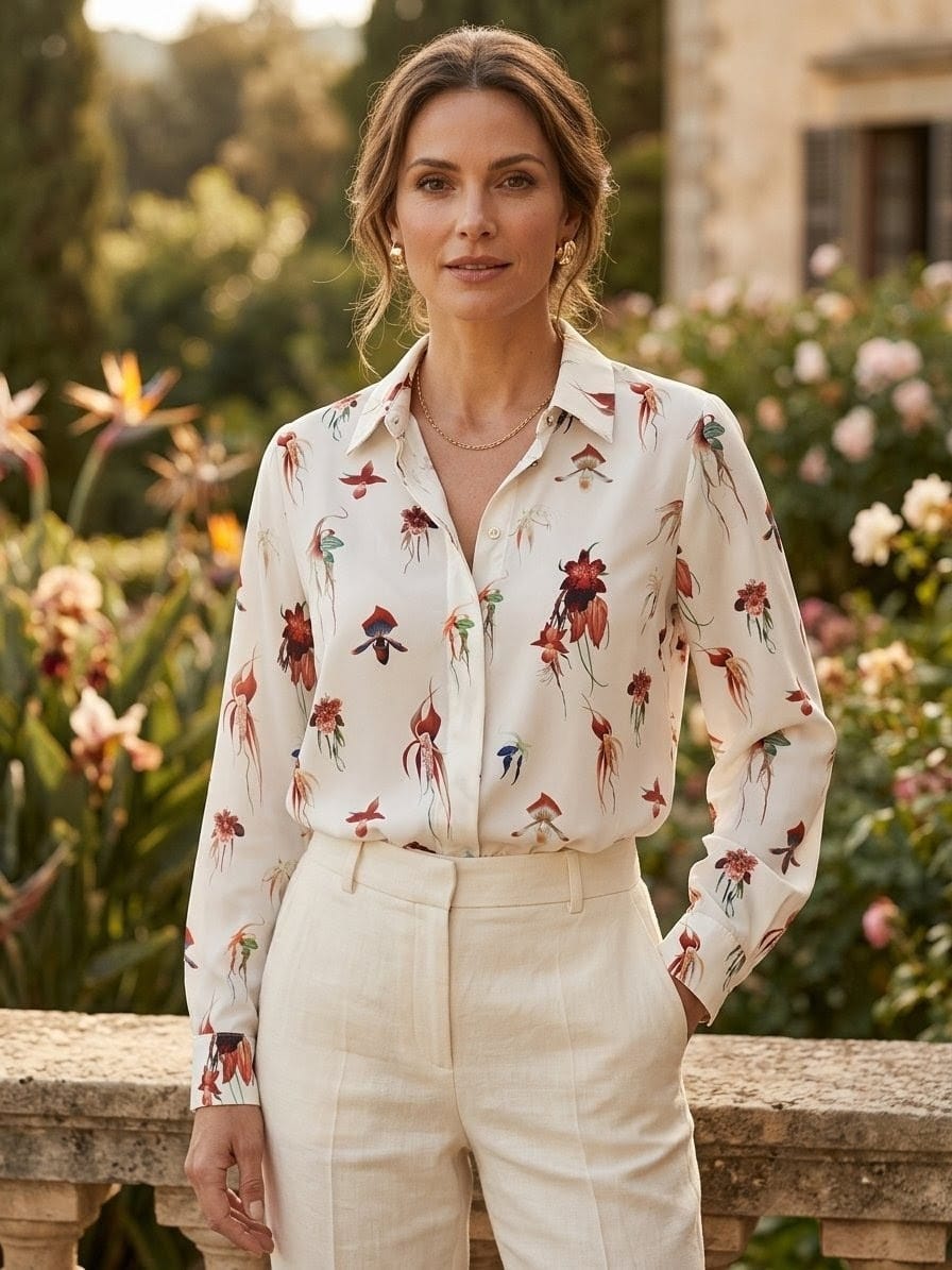 Chemise Femme Fluide Imprimé Orchidées Sauvages - H&M - Taille 38