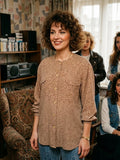 Chemise Vintage Apostrophe en Soie Beige et Marron – Fabriquée en France – Taille 44