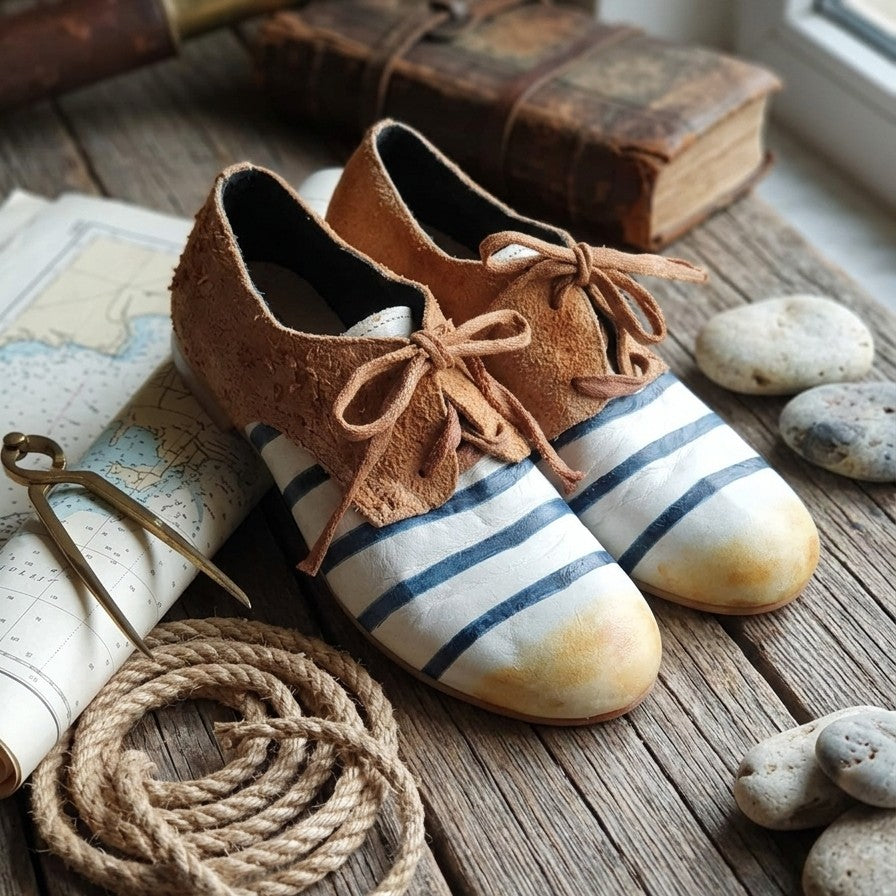 Derbies Papucei en Cuir – Style Arty & Rayures Marinières (Taille 35).  Odalocca 