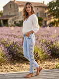 Jean Slim Snow Wash Femme avec Dentelle & Noeuds Latéraux – Miss RJ (Taille 34 / XS). Odalocca 
