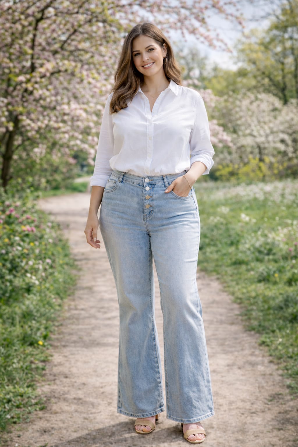 Jeans Flare bleu clair marque Gémo Taille 44, taille haute