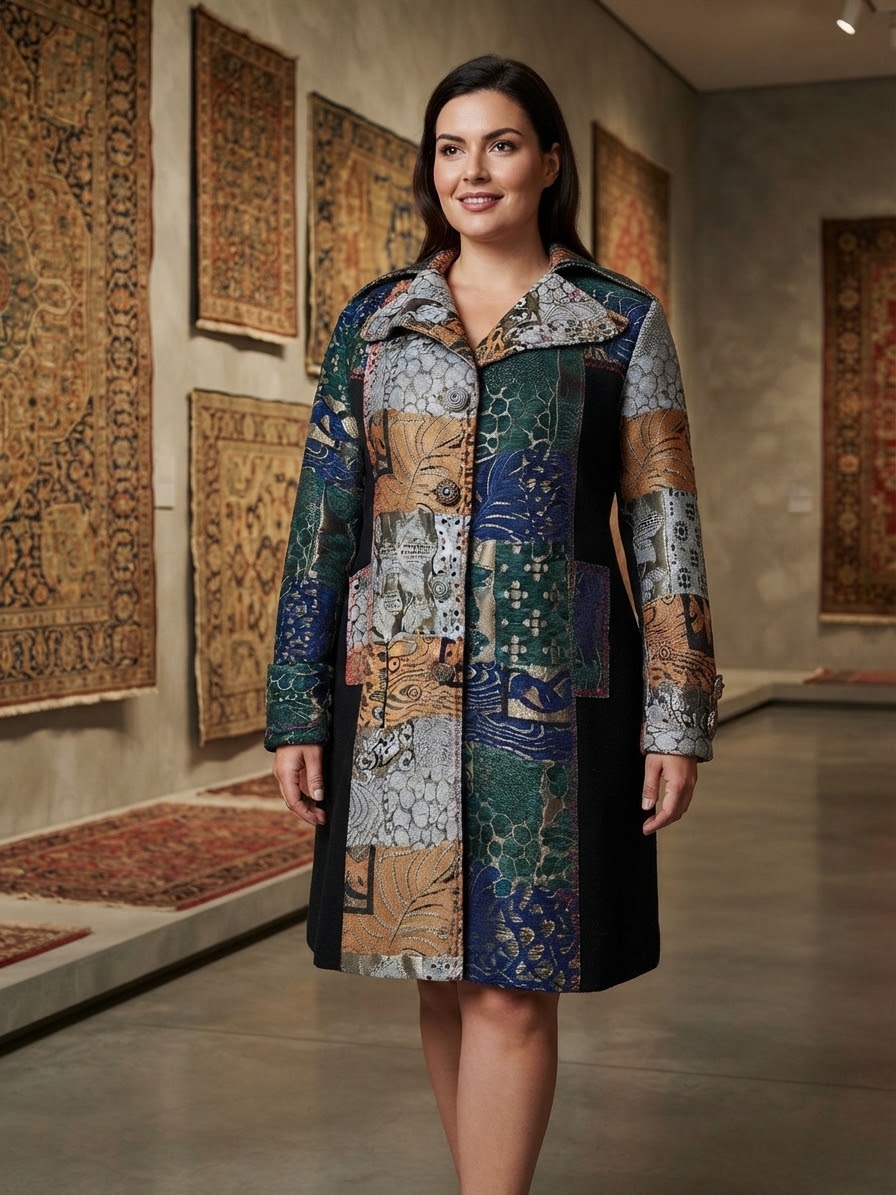 Manteau Long Rétro Patchwork Style Tapisserie & Bohème – T44. Odalocca 