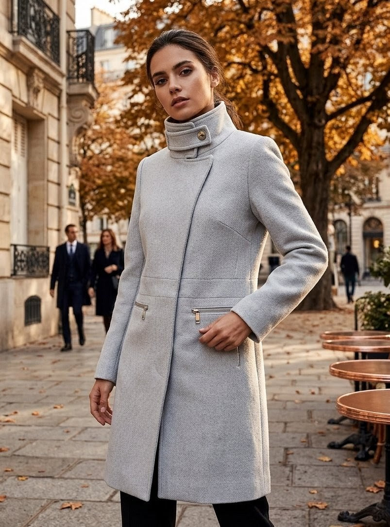 Manteau Long en Laine Gris Clair Mango (MNG Basics) – Taille 42 - Odalocca 