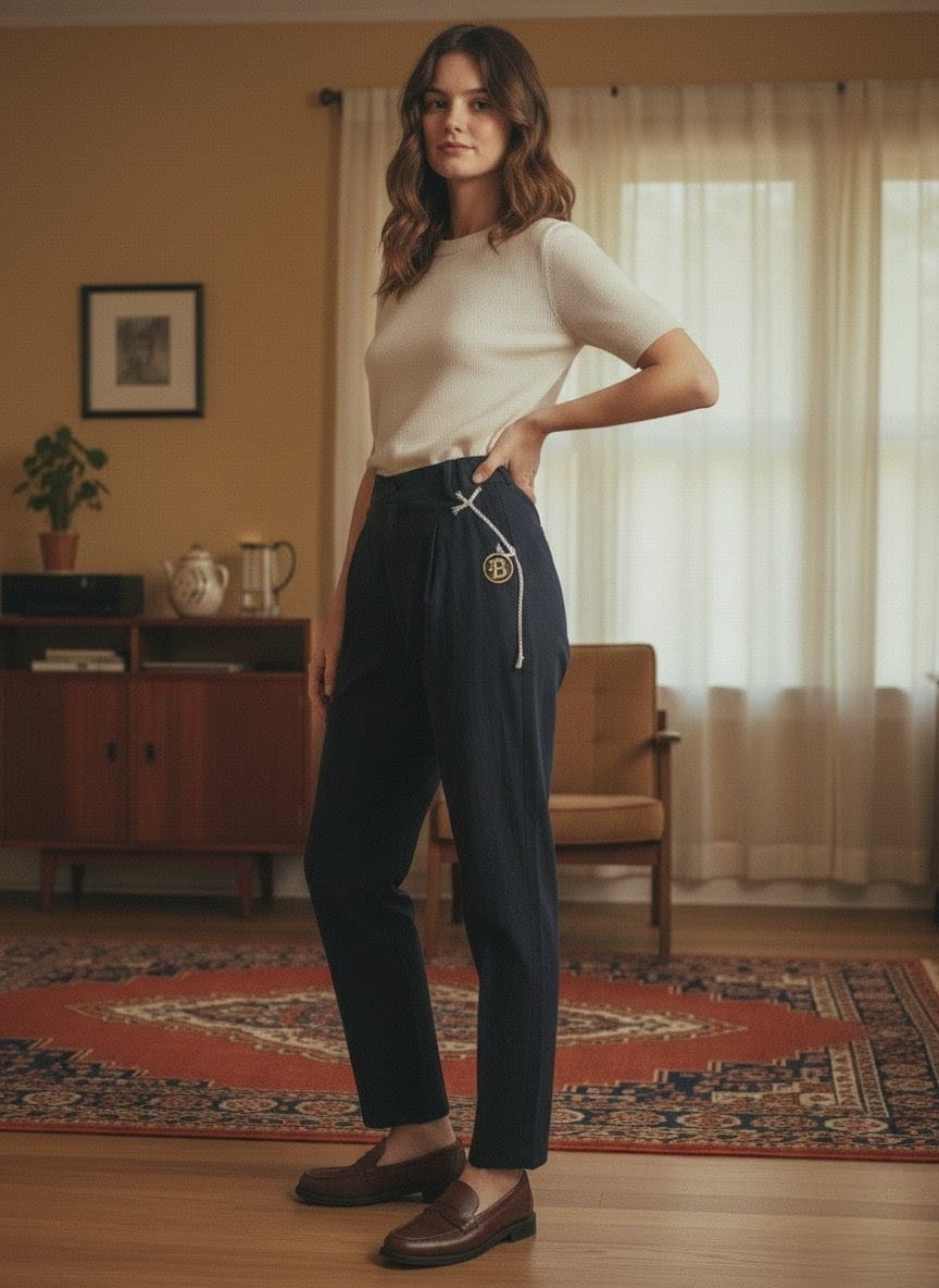 Pantalon Burberrys Vintage Marine - Lin & Viscose - Boutique Tieco