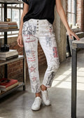 Pantalon Droit Blanc Imprimé Graffiti – Made in Italy - T40. Odalocca 