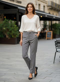 Pantalon droit gris Un Jour Ailleurs en laine légère avec taille élastiquée