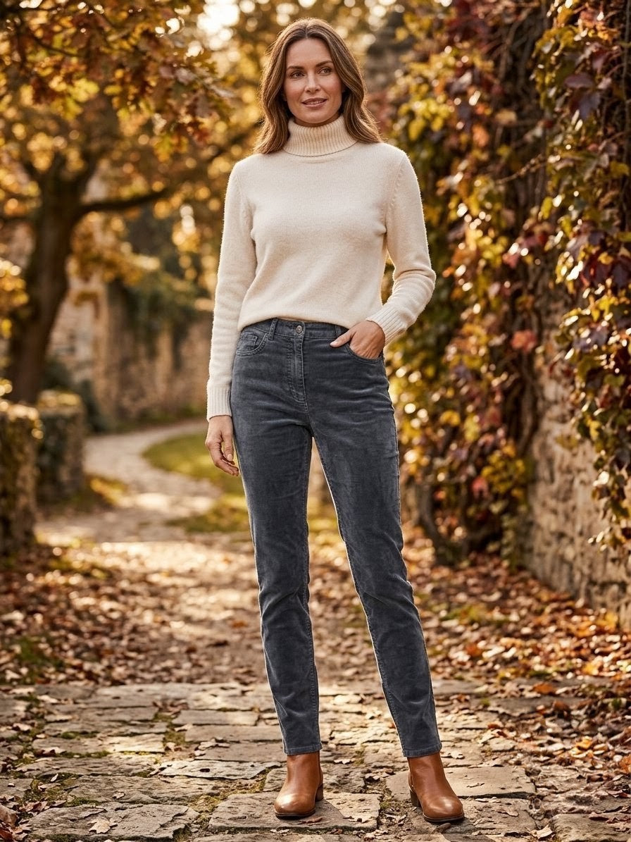Pantalon en Velours Côtelé Gris Caroll Paris – Coupe Droit / Slim – Taille 36 (S)