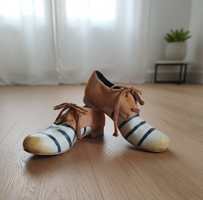 Papucei designer leather lace-up derby shoes size 35, nautical striped white and navy leather with tan suede trim, handmade artisan footwear.