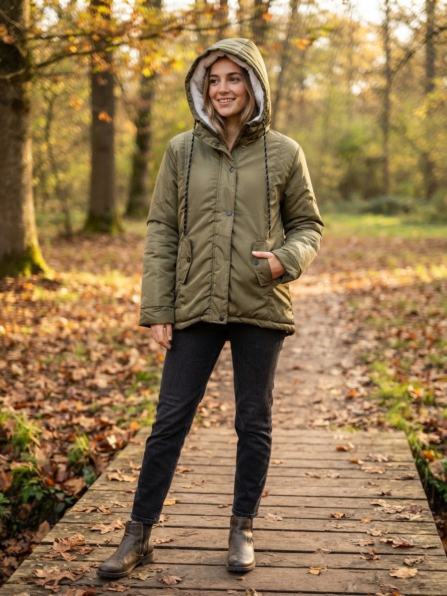 ​Parka Kaki à Capuche Fourrée – Le Manteau Chaud et Tendance de l'Hiver T40. Odalocca 
