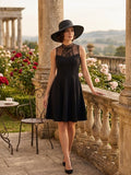 Petite robe noire Patineuse - Col Montant Dentelle & Plumetis T38.  Odalocca 