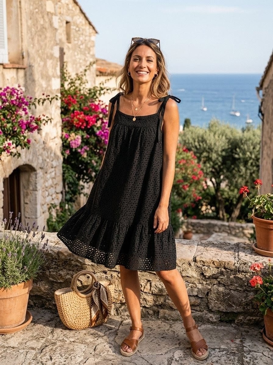 Robe Courte GAP en Broderie Anglaise Noire - 100% Coton - Neuve T40