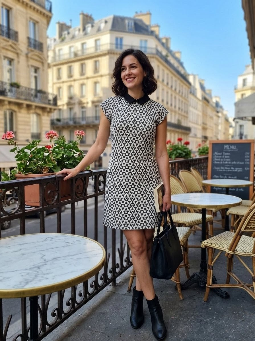Robe Courte Graphique Noire et Blanche - Style Rétro Chic | Mim Taille S Odalocca 