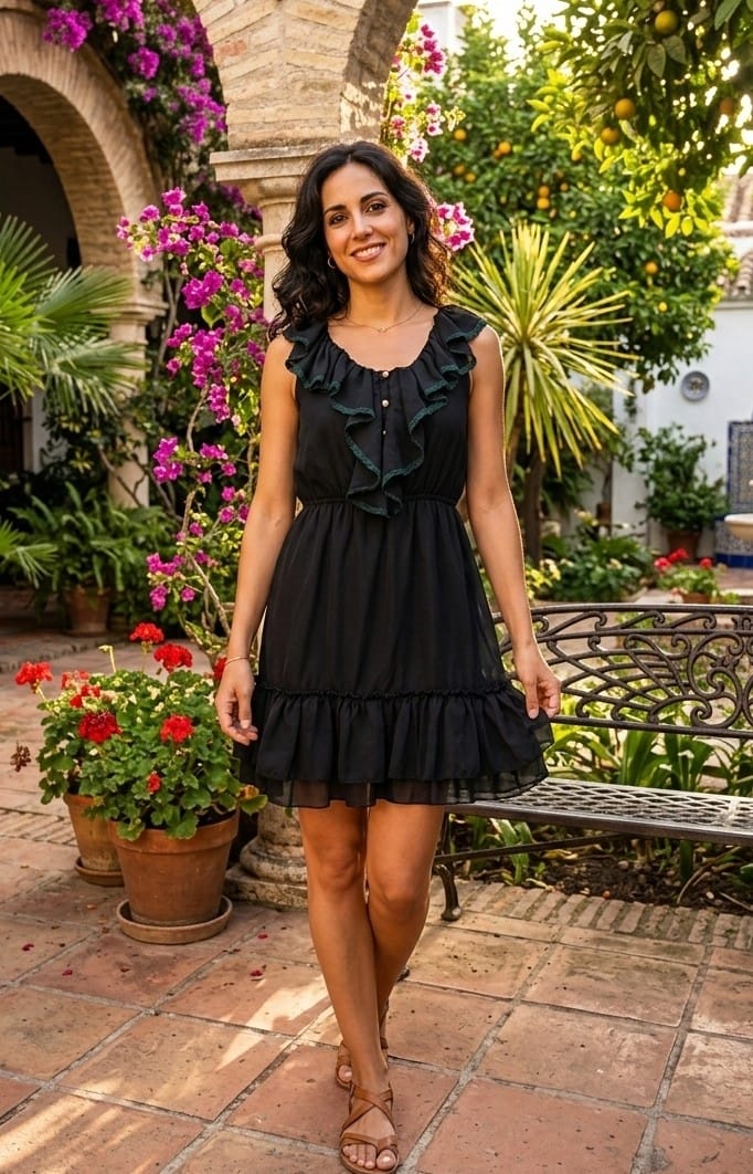 Robe Courte Noire à Volants Allyson – Style Romantique & Bohème Chic – Taille S/M