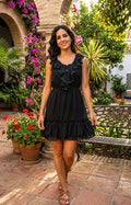 Robe Courte Noire à Volants Allyson – Style Romantique & Bohème Chic – Taille S/M