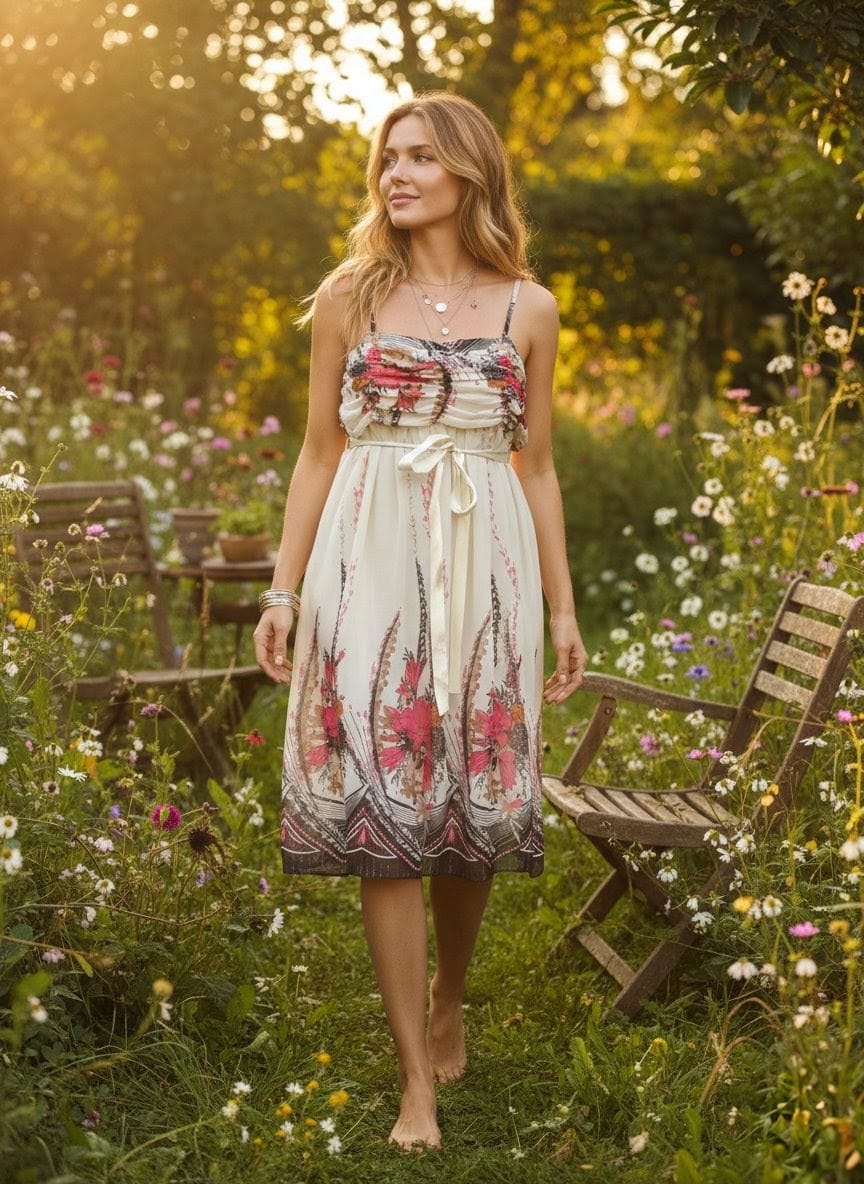 Robe Courte en Soie Fleurie - Style Bohème Chic - Odalocca