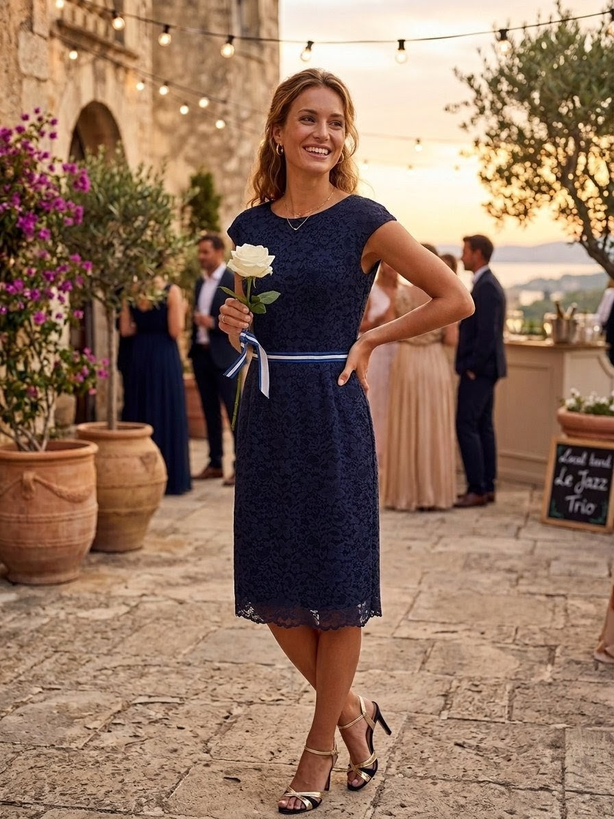 Robe Fourreau en Dentelle Bleu Marine KOOKAÏ – Chic & Cérémonie – Taille 38.  Odalocca 