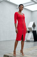 Robe Moulante Rouge à Zip – Robe Midi Fourreau Sexy et Extensible T36.  Odalocca 