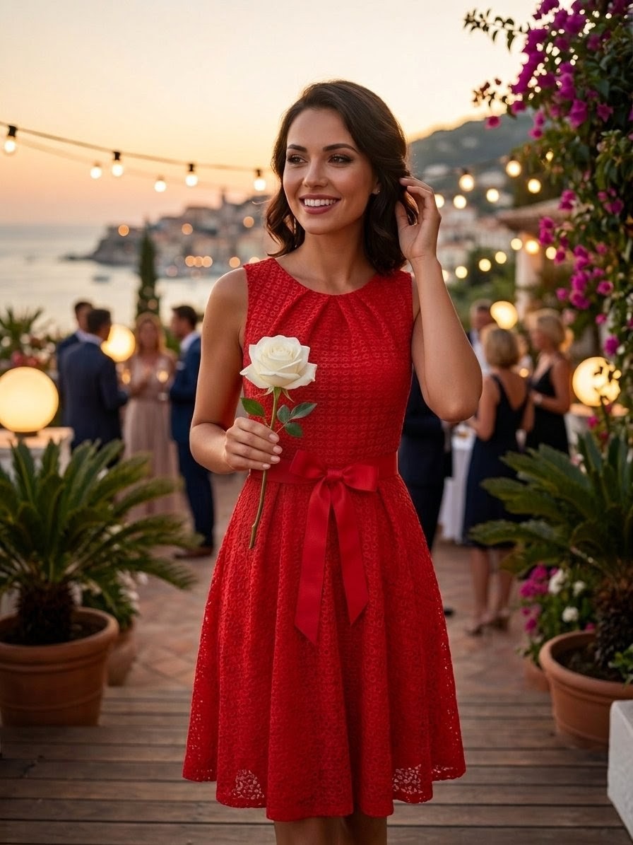Robe  Rouge en Dentelle Guipure - RIU Paris -Taille 36