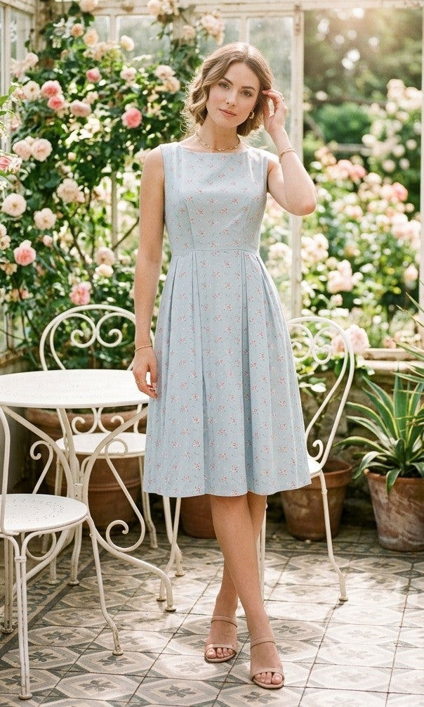 Robe d'été Tara Jarmon - Motif Floral Vintage - Bleu Pastel & Rose T36.  Odalocca 