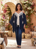 Tunique Bohème Chic Passion Lilly – Haut Noir Fluide avec Broderies Dentelle et Pompons – Taille 46/48. Odalocca 