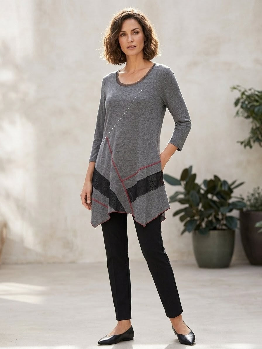 Tunique Graded Chinée – Style Asymétrique & Détails Couture T42