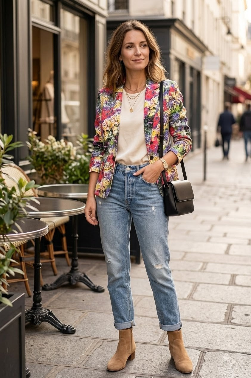 Veste Blazer Fleuri Coton ONLY – Modèle Azalea – Blazer Ajusté Stretch T38