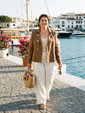 Veste Courte Croisée Apostrophe –  Soie &  Lin – Marron Camel / Chocolat T46- Odalocca 