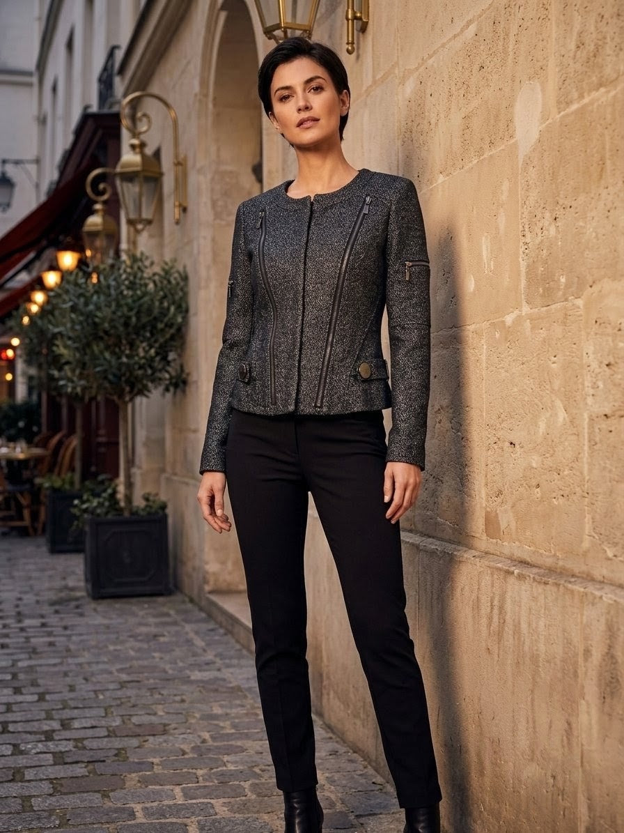 ​Veste Courte Femme Laine Noir Tweed Rock Chic Soggo T36 Odalocca 