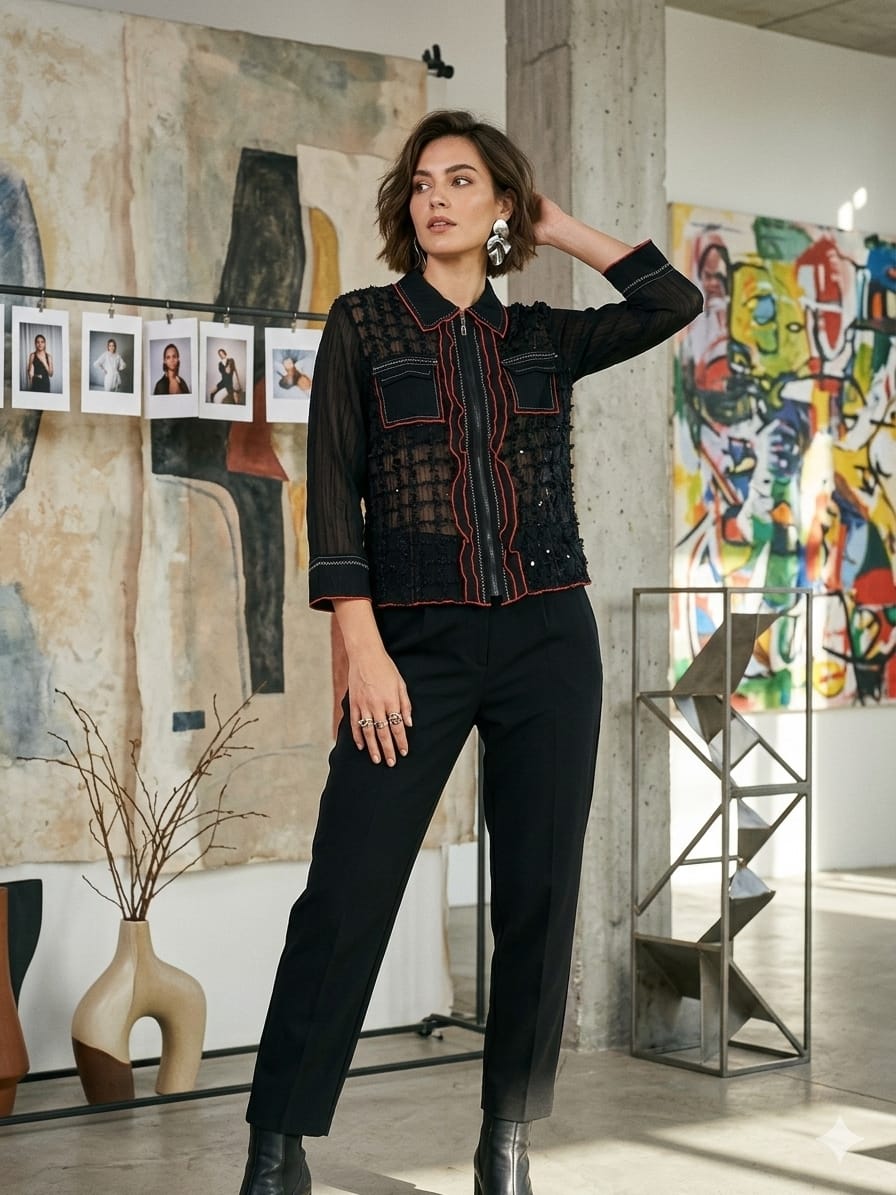 Veste Transparente Noire Femme Alexo - Taille 42 - Style Créateur Chic