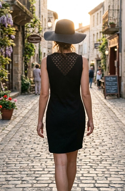 Élégante Petite Robe Noire - Détails Dentelle et Dos Travaillé T36. Odalocca 