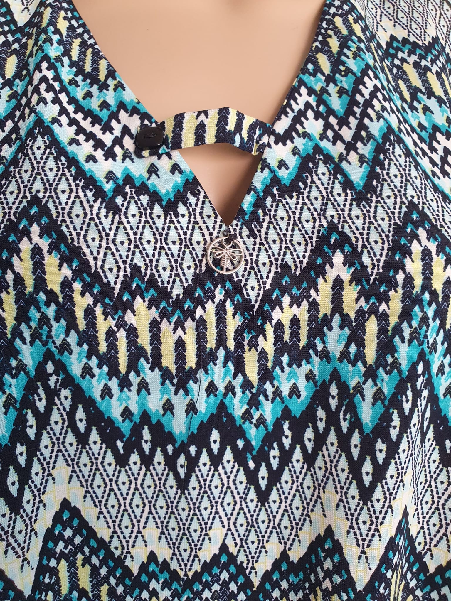 Robe d'été Graphique - La Mode est à Vous - Taille 40 - Imprimé Ethnique Turquoise