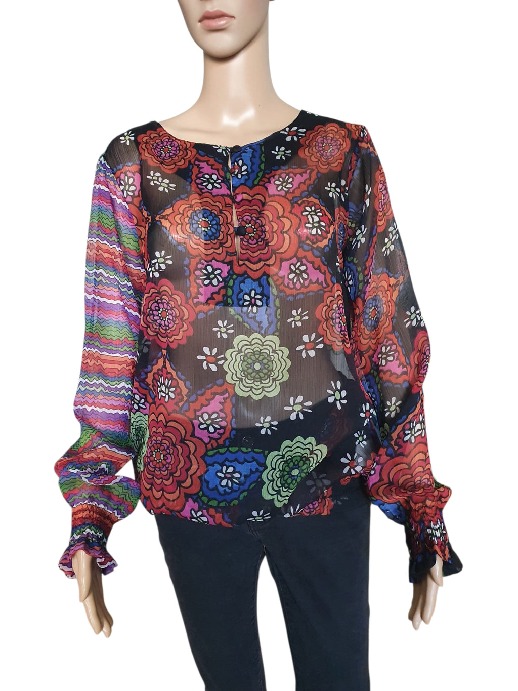 Tunique Voile Transparent Desigual – Imprimé Floral & Portrait Arty T42
