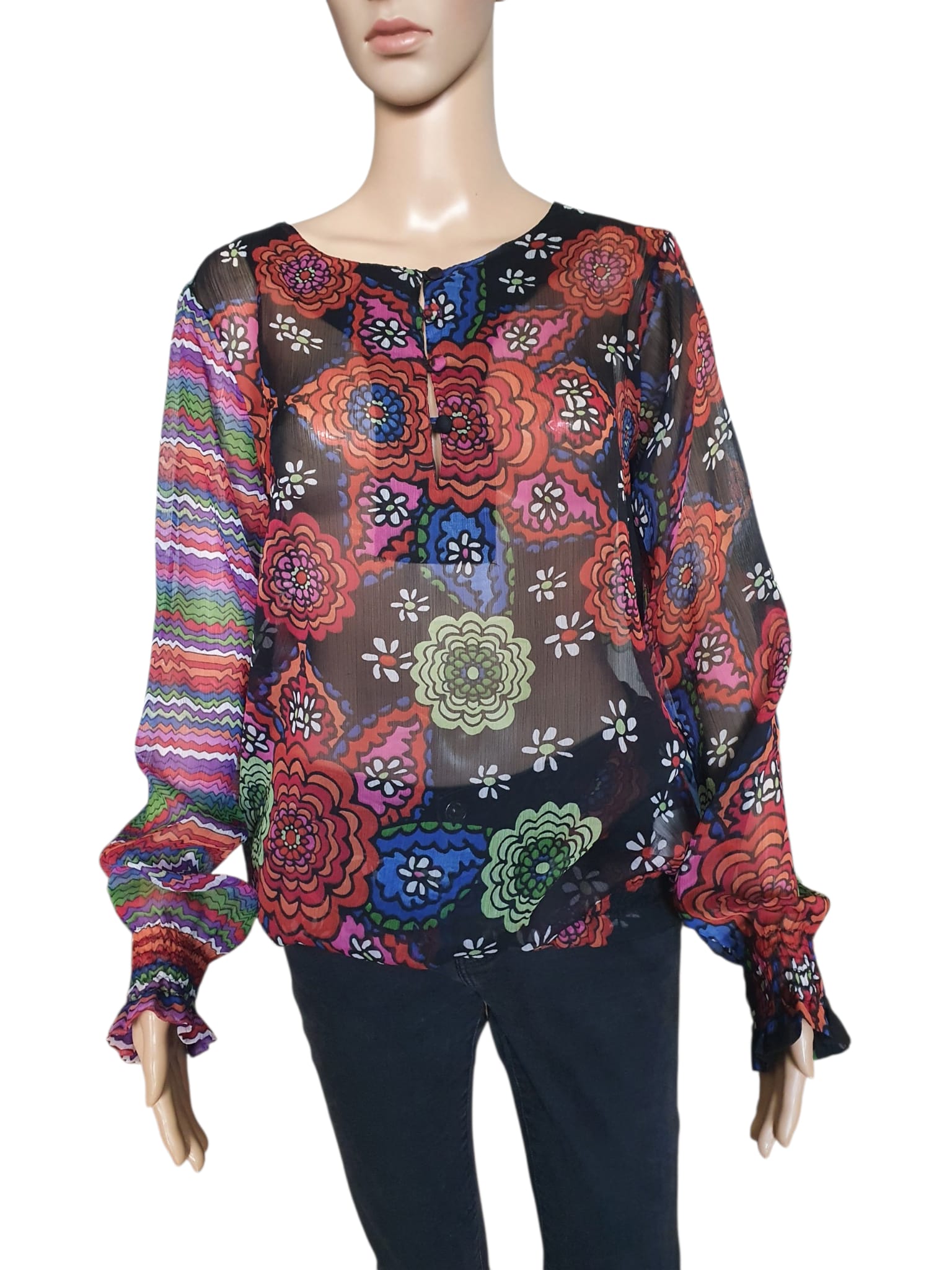 Tunique Voile Transparent Desigual – Imprimé Floral & Portrait Arty T42