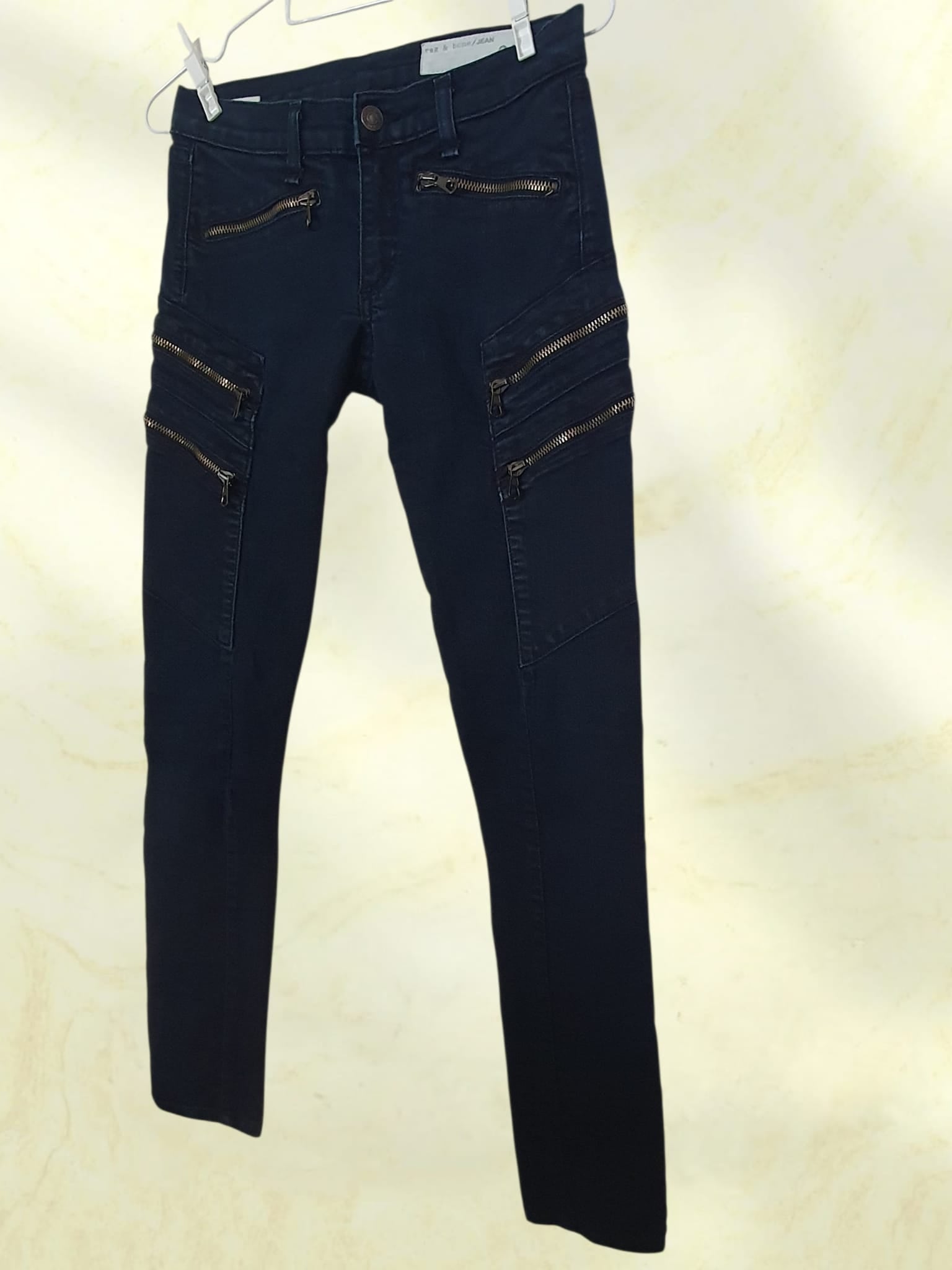 Jean Skinny Biker Rag & Bone - Modèle "Midnight" à Zips Métalliques  T34