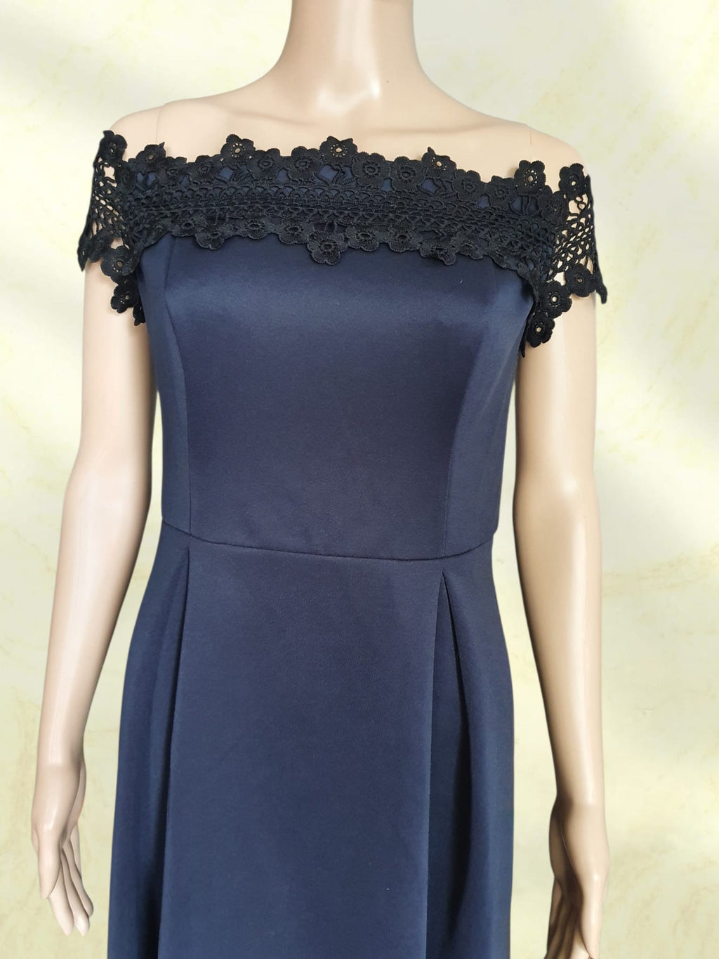 Robe de Cérémonie Bleu Marine Dorothy Perkins – Encolure Bardot & Dentelle Guipure T38