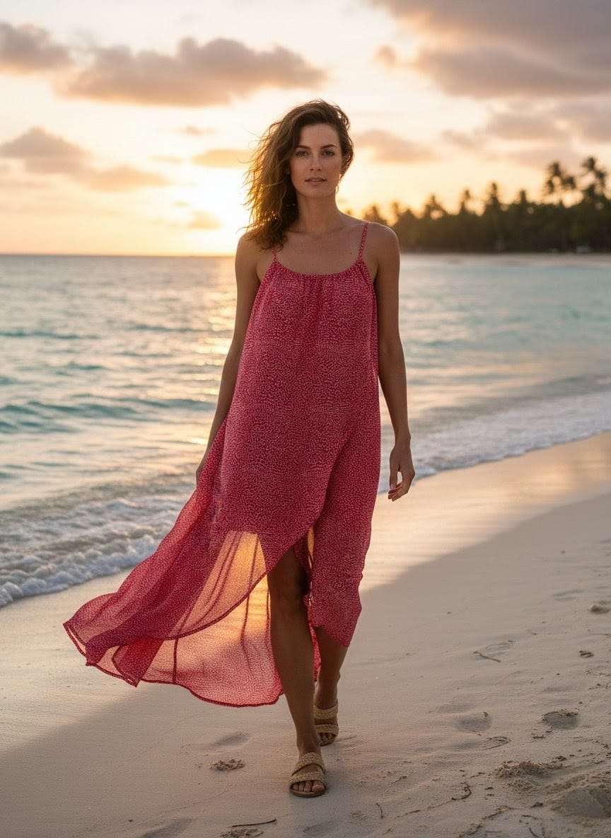 Robe longue/midi rose H&M- Coupe asymétrique- T36