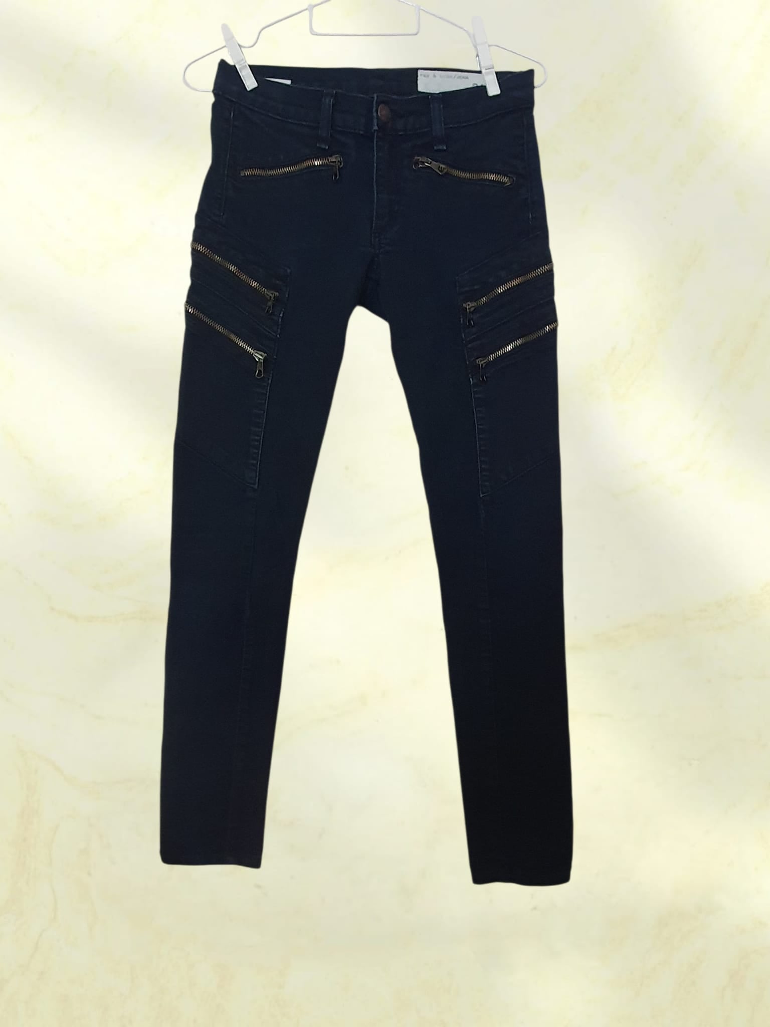 Jean Skinny Biker Rag & Bone - Modèle "Midnight" à Zips Métalliques  T34