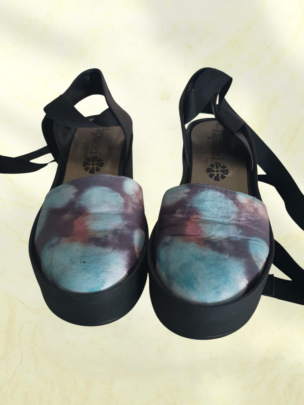 🎨 Sandales Plateformes "Arty" Papucei – Cuir Marbré & Rubans à Nouer P40