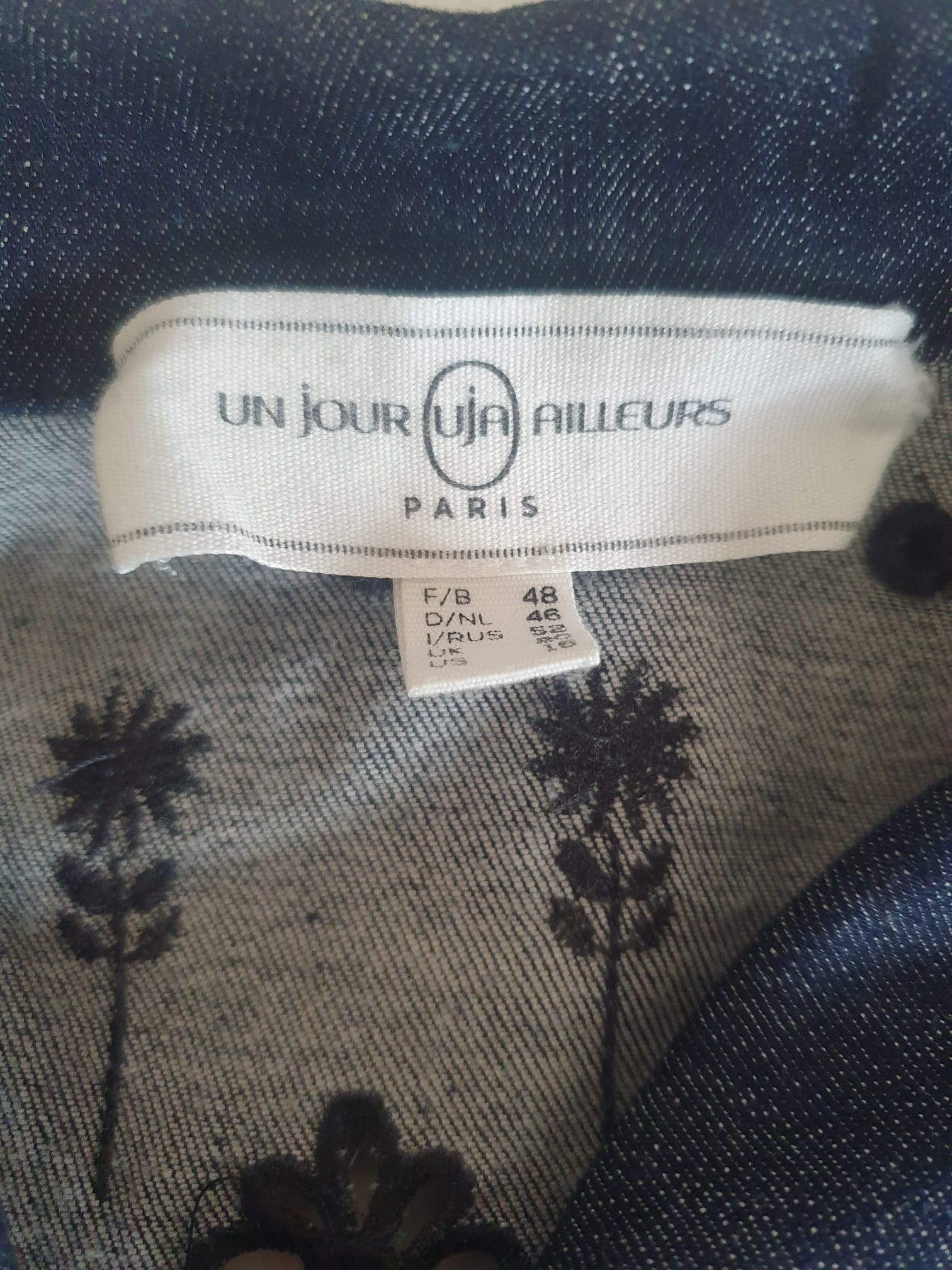 Veste en Jean Marine Broderie Anglaise - Un Jour Ailleurs Paris T46