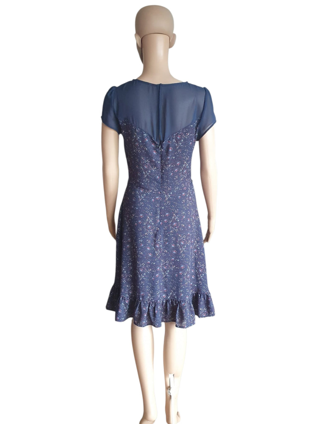 🌸 Robe d’Été Bleu Nuit  – Style Romantique & Léger - Taille 36 (S)