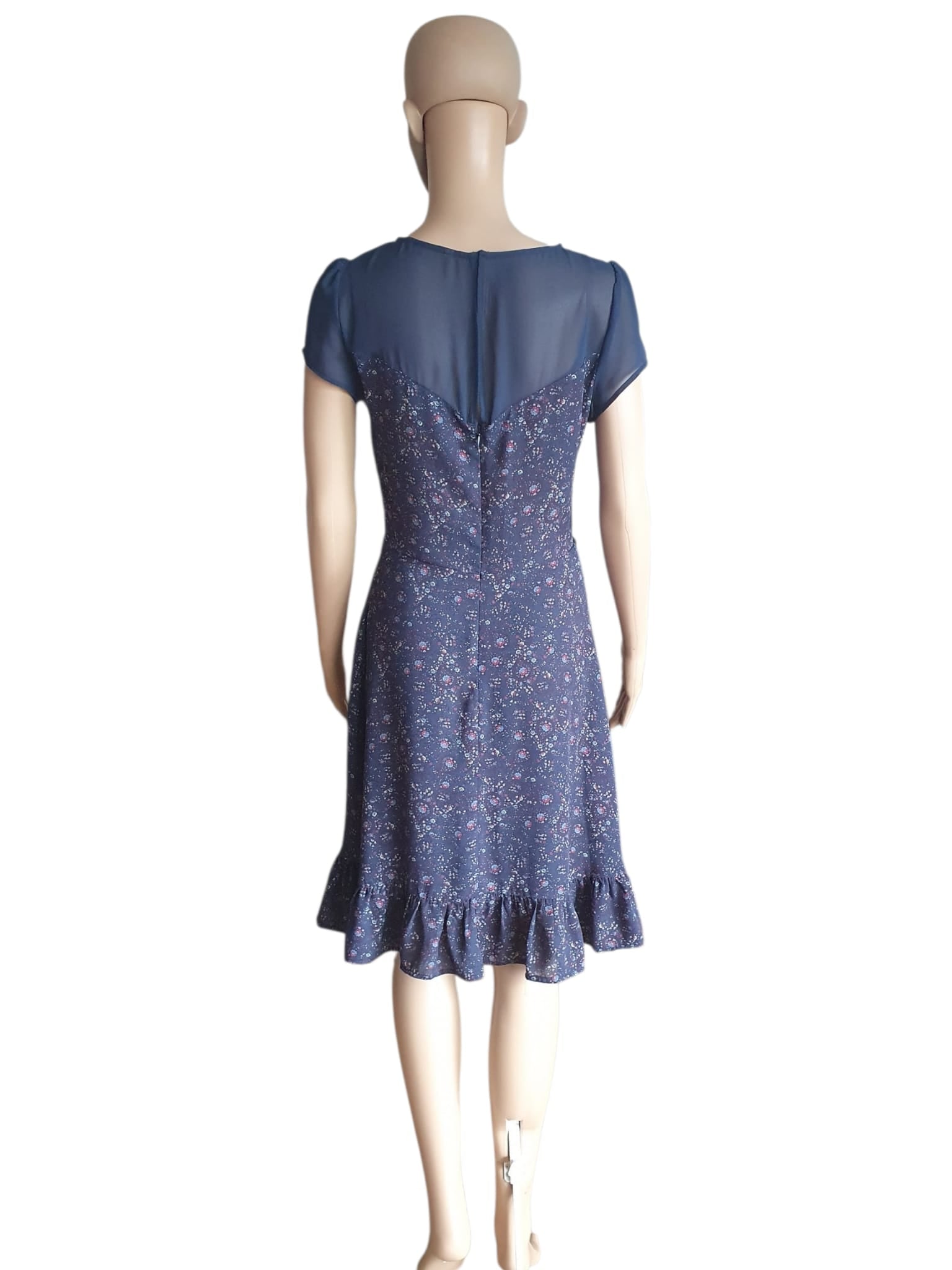🌸 Robe d’Été Bleu Nuit  – Style Romantique & Léger - Taille 36 (S)