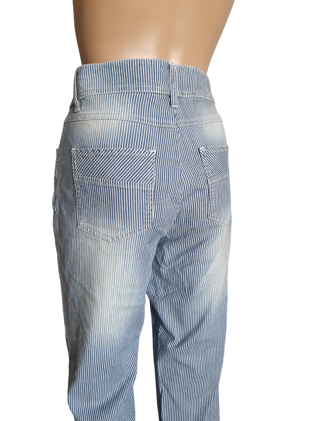Pantalon 7/8ème Rayé Bleu et Blanc - Un Jour Ailleurs (Taille 40)