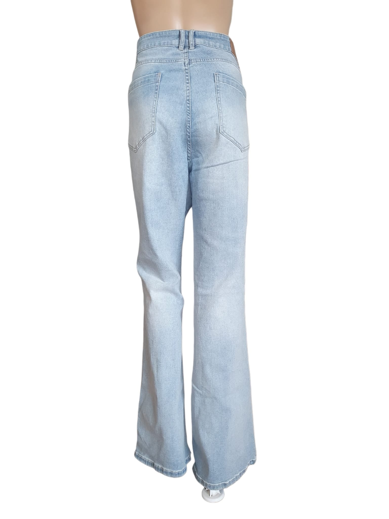 Jean Flare Taille Haute à Boutonnage Apparent - Bleu Clair (Taille 44)